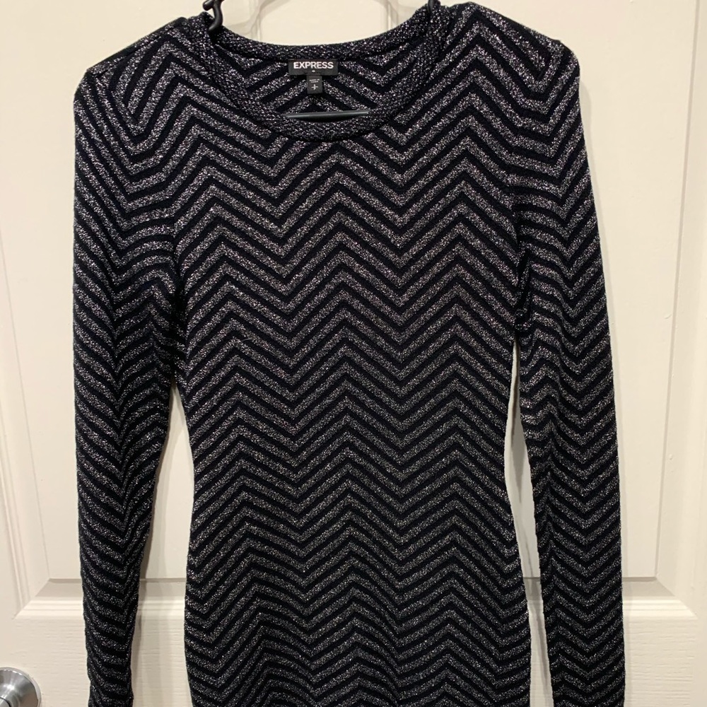 Long sleeve back and silver mini dress